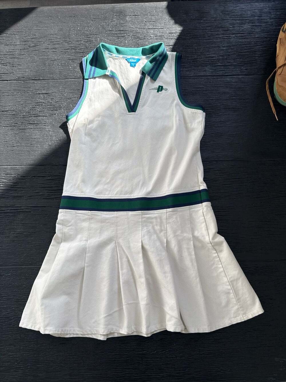 Prince Pickleball Women's Sleeveless Pleated Tennis Dress, White/Green, Size S